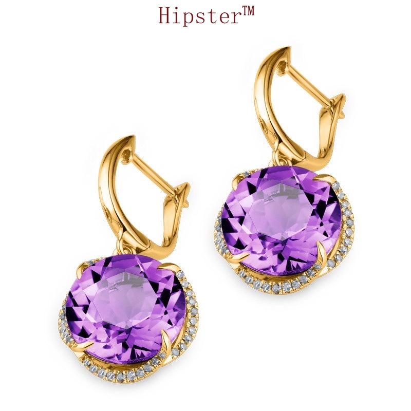 Fashion Elegant Colored Gems Amethyst Pendant Diamond Purple Gemstone Necklace Silver Set