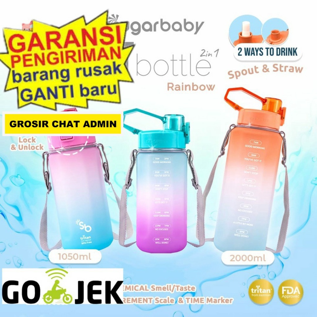 READY BANDUNG CACAT GANTI Sugarbaby Tritan Fit Bottle 2in1 (Rainbow) -2000ml 1050ml Sugarbaby Tritan Fit Bottle 2in1 (Rainbow) - 2000ml Sugarbaby Tritan Fit Bottle 2in1 (Rainbow) - 1050 ml dan 2000ml botol anak botol minum anak termos bayi