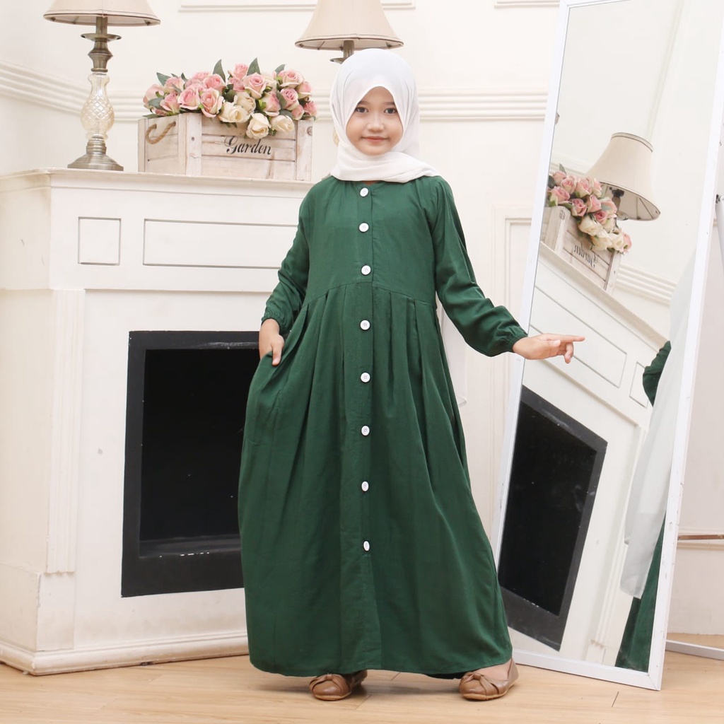 GAMIS ANAK PEREMPUAN RAYON POLOS TERBARU FULL KANCING USIA 8-11 TAHUN | BAJU GAMIS SANTAI ANAK PEREMPUAN | BAJU MUSLIM ANAK PEREMPUAN