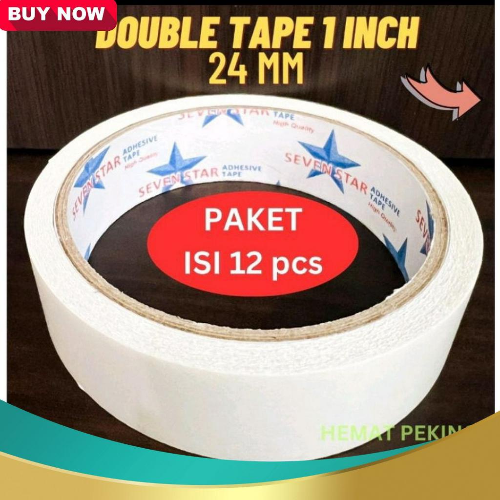 

GROSIR Double Tape 24 mm isi 12 pcs Isolasi 2 sisi 1 inch Putih