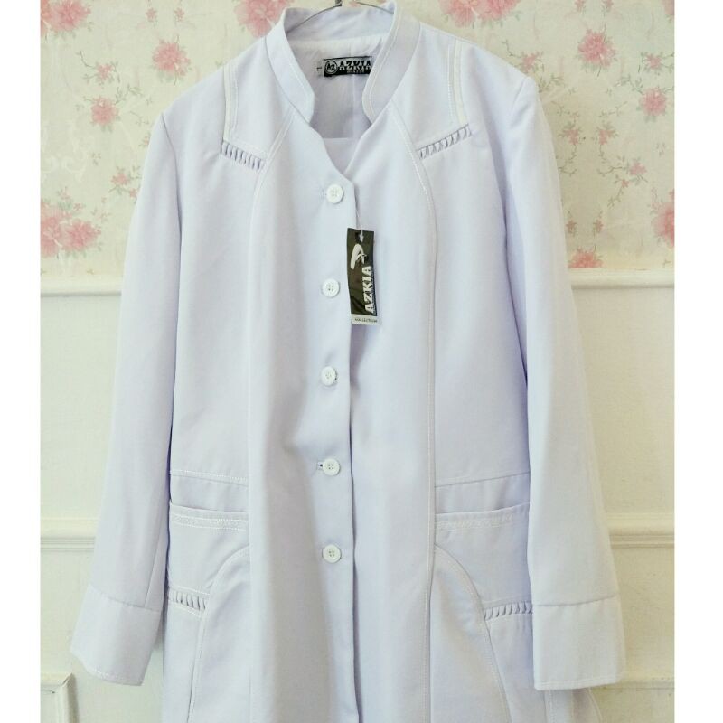Blazer / Blezer / Jas Baju seragam putih stelan bidan, perawat, pns dinas ukuran L. Merk Azkia.