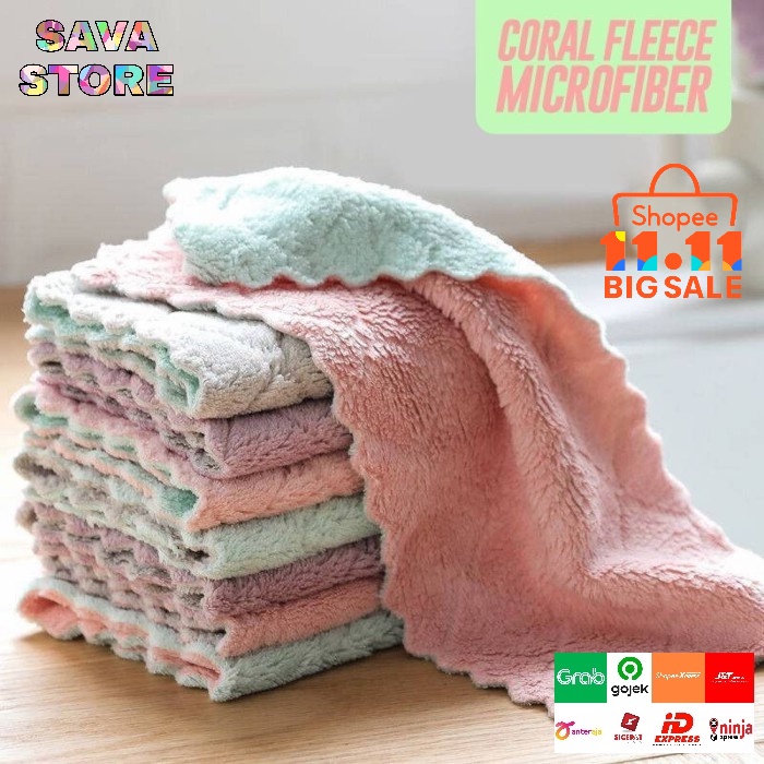 Kain Lap Microfiber Serbet Dapur Piring Serap Air &amp; Minyak