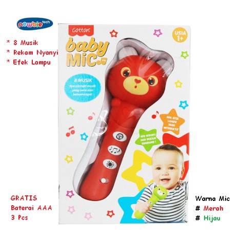 Cotton Newbie Tech Baby Mic Rekam Musik Bayi Efek Lampu GRATIS Baterai