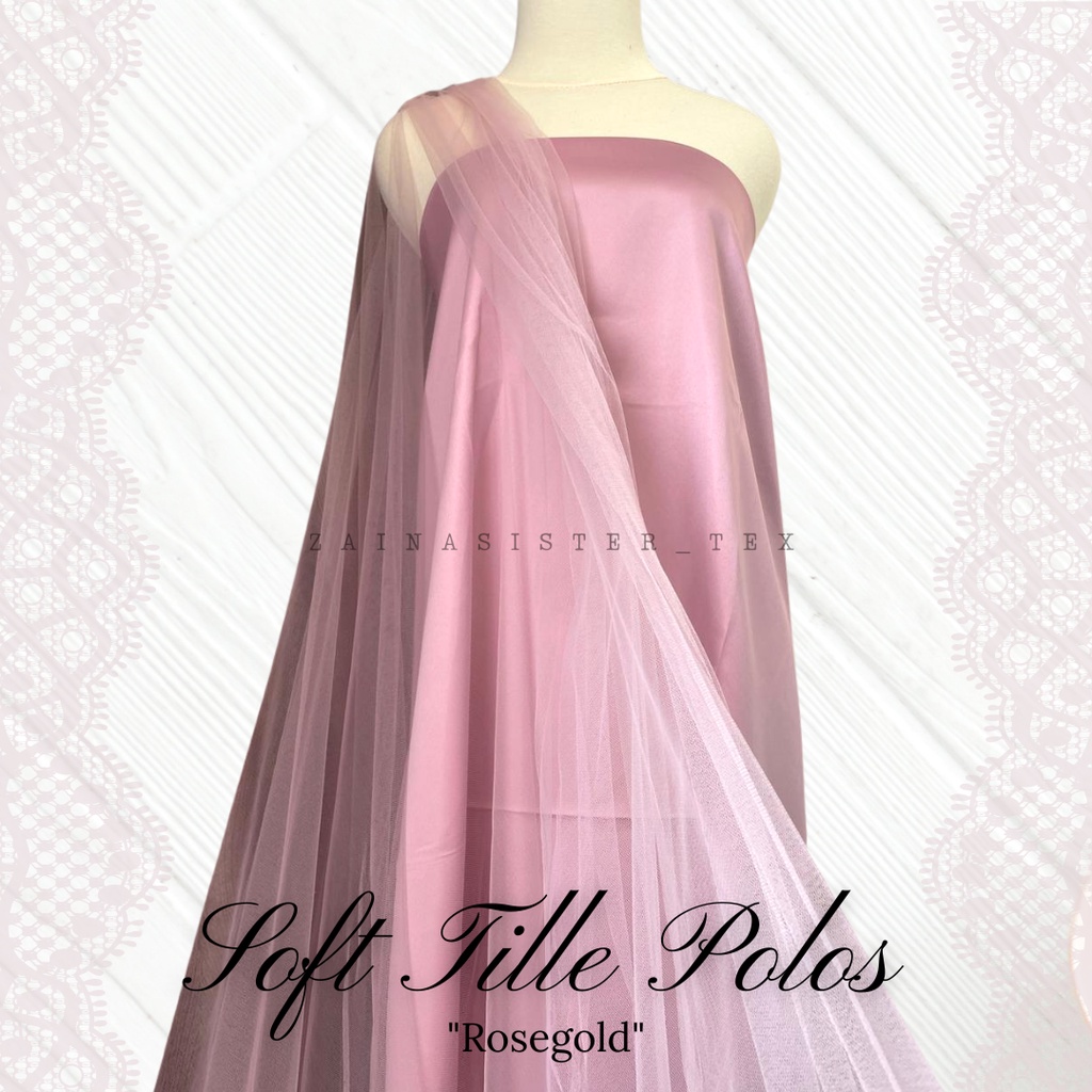 1/2 Meter Bahan Kain Tile Tulle Halus Polos Soft Tulle Warna Merah Muda Rosegold