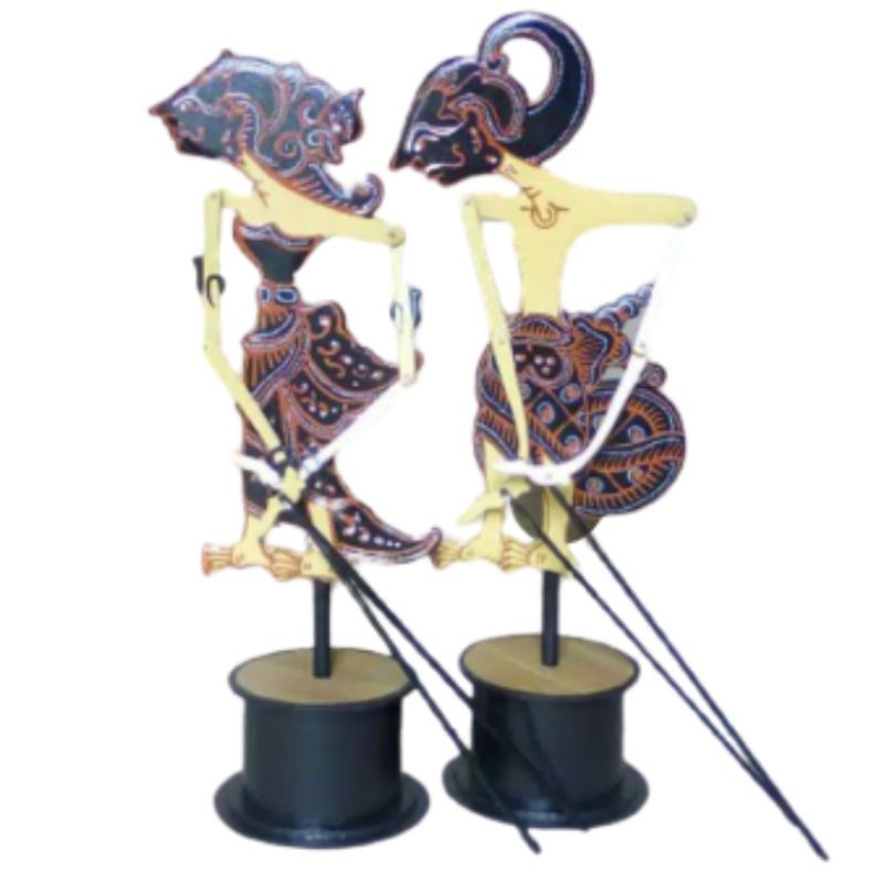 SEPASANG SOUVENIR WAYANG KLITIK MODEL SOLO ARJUNA SRIKANDI BAHAN KAYU UKURAN 25x12 cm DEKORASI RUMAH