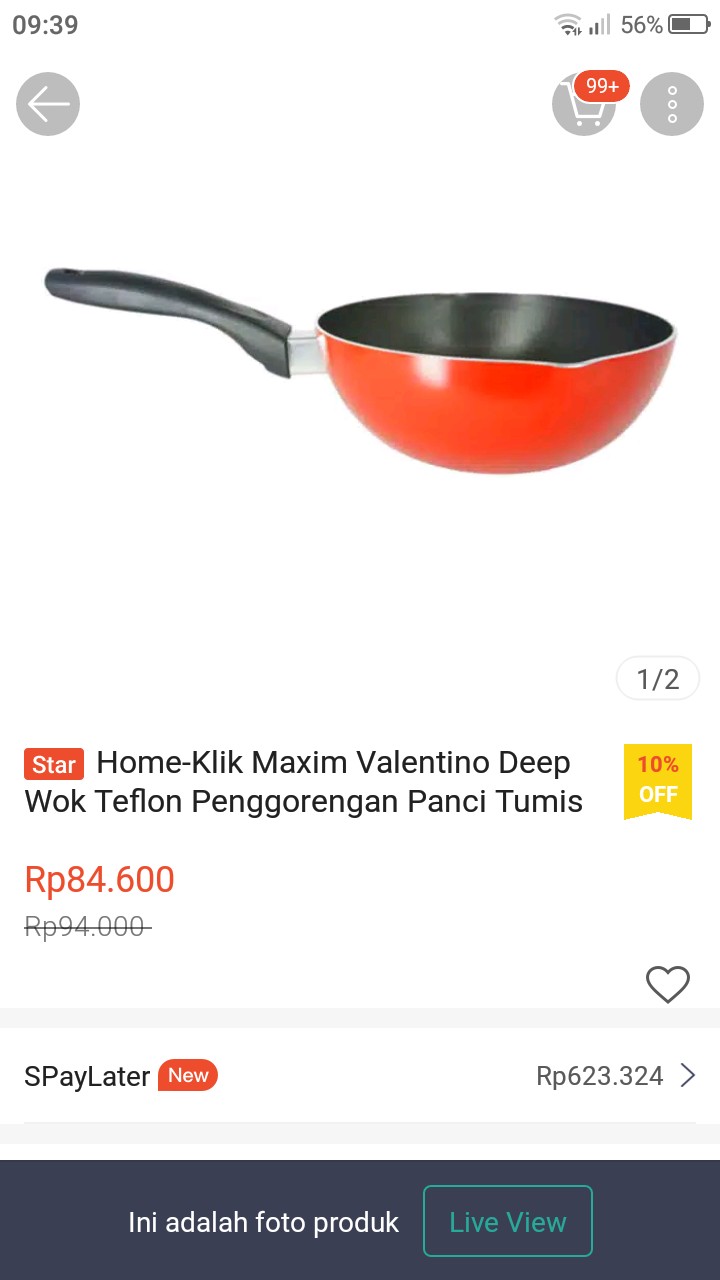 Maxim Valentino Deep Wok Penggorengan Anti Lengket Panci Tumis 24 Cm - Merah