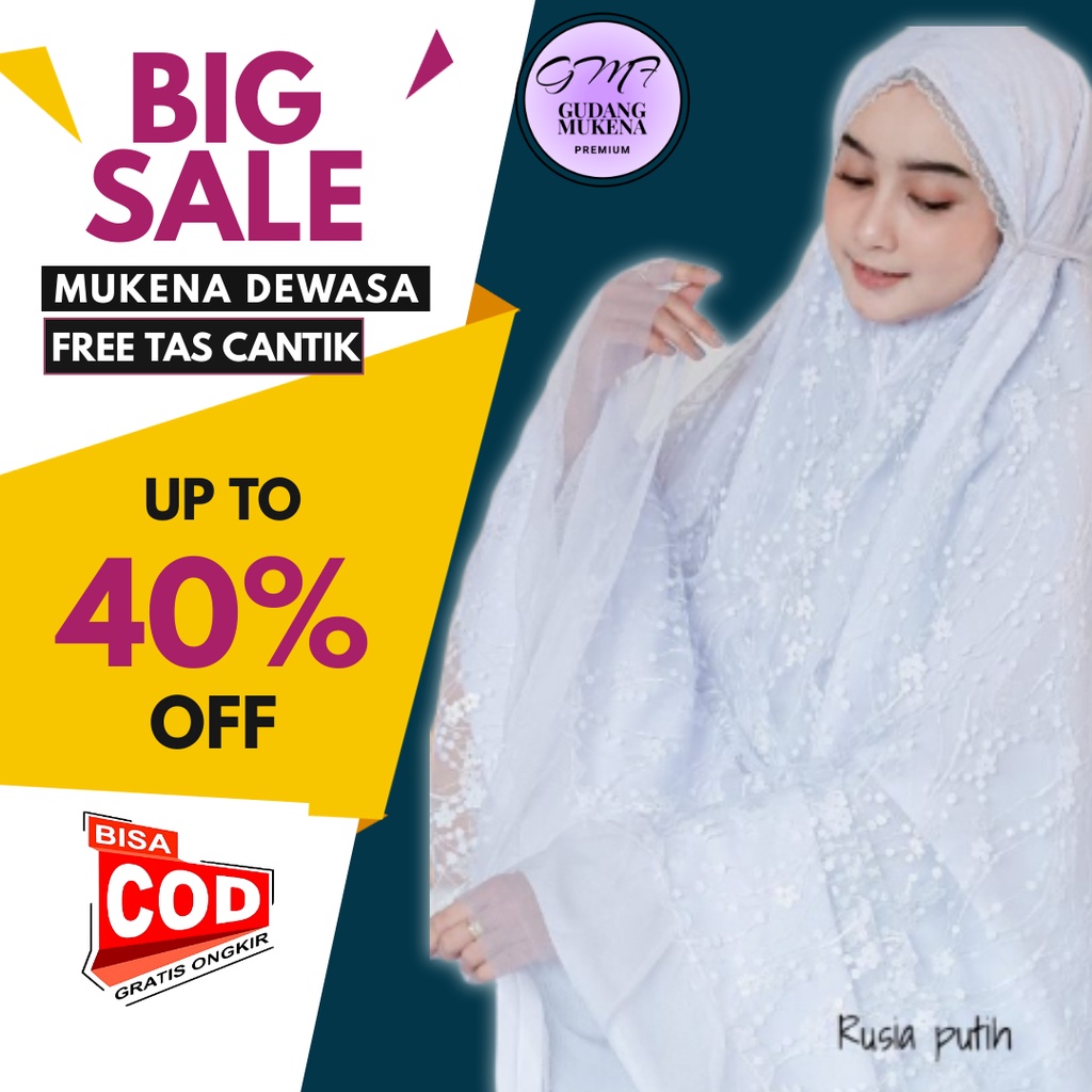 Mukena Deenay Original Terbaru Couple Dewasa Warna Putih Tulle Senada Tile Polos Renda Wajah Rusia