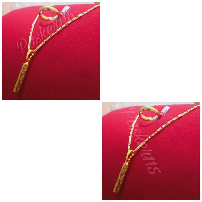 kalung liontin motif bambu asli titanium free cincin emas kadar muda