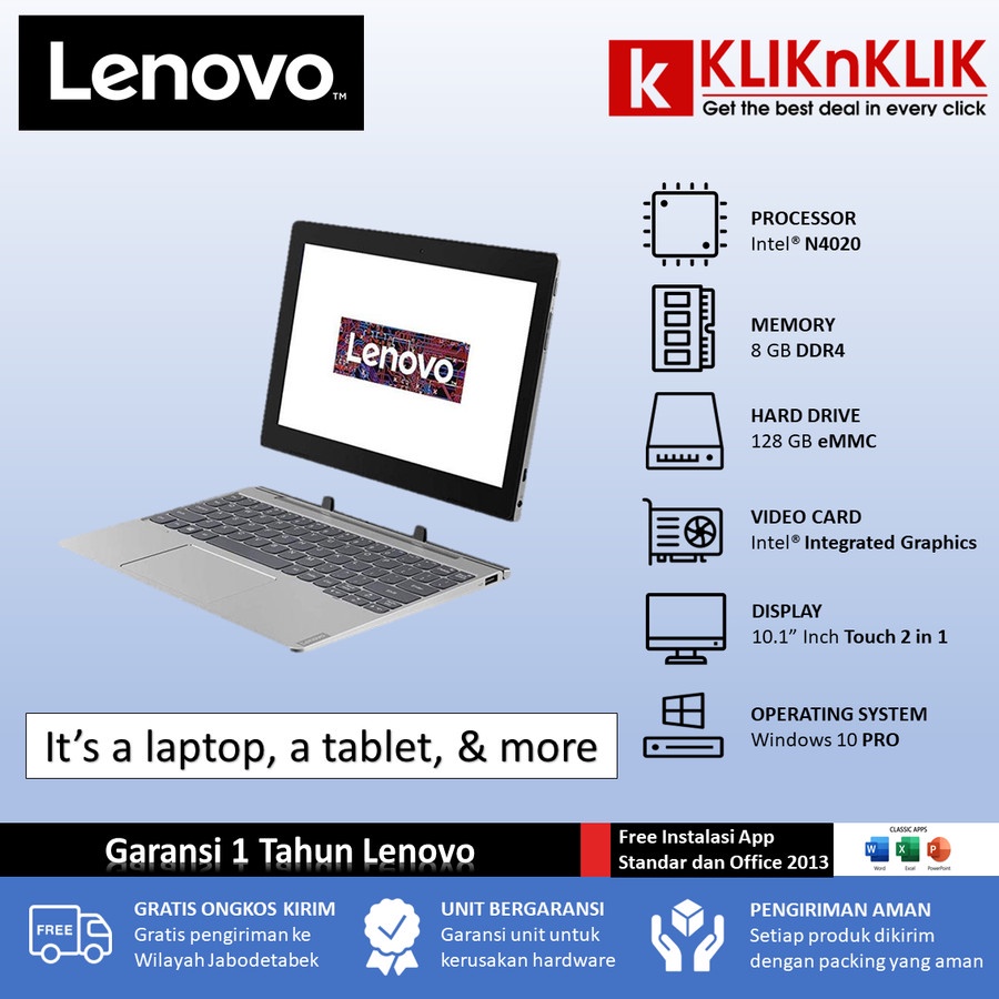 Laptop 2 in 1 Lenovo Ideapad Flex D330 N4020 8GB 128/256GB TouchScreen 10" Mineral Grey