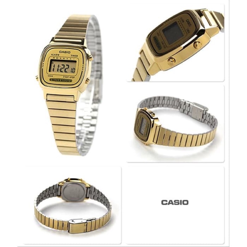 Casio Original LA670WGA-9D / LA-670WGA-9D Jam Tangan Wanita Digital Stainless Steel Rantai Gold Emas