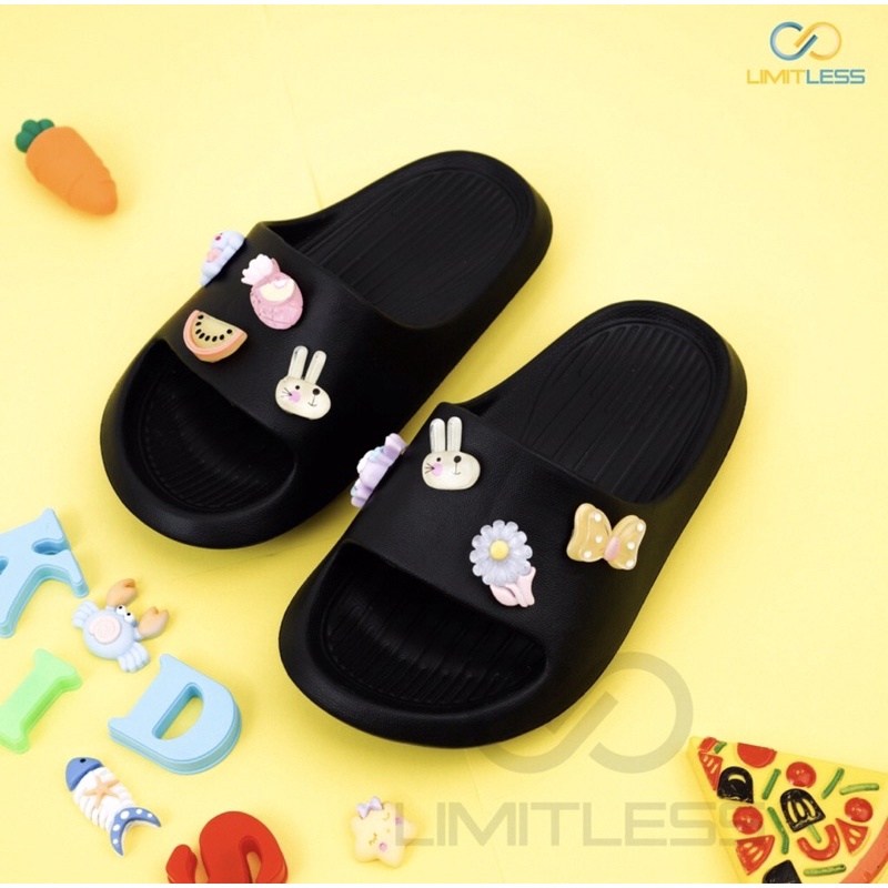 Zerolimit -  Sandal Anak Perempuan Slip On Sendal Anak Laki Laki Selop Karet Jibbitz Sandal Anak Cewek Balita Karakter Import Kekinian