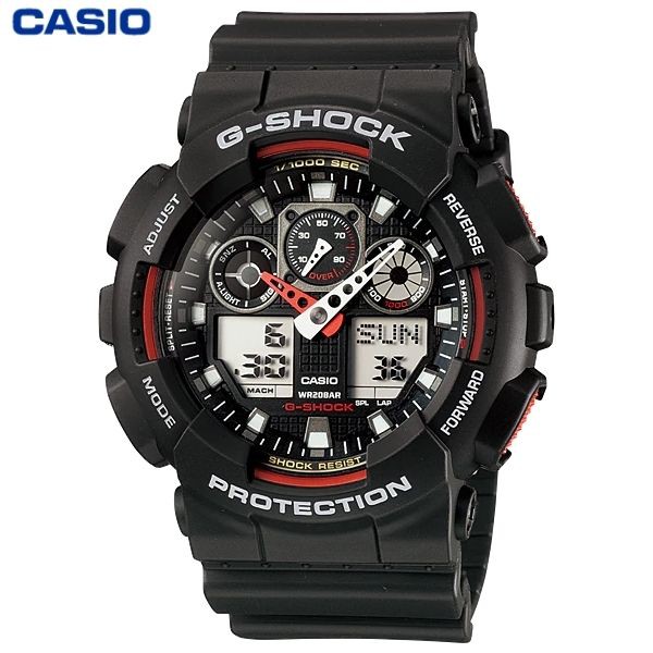 JAM TANGAN PRIA CASIO G-SHOCK GA-100-1A4 ORIGINAL - GSHOCK GA100 HITAM MERAH