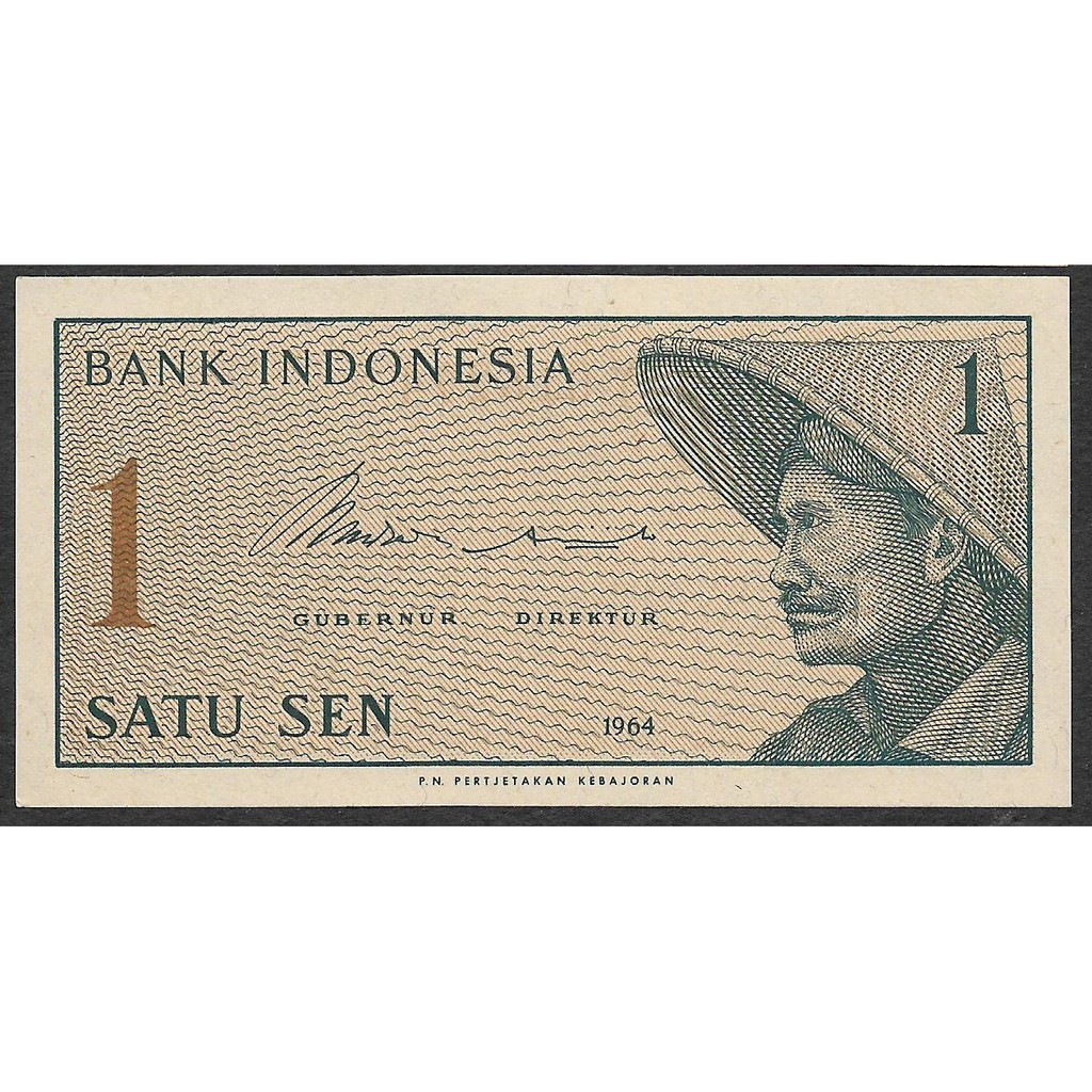 Uang Kertas Indonesia 1 Sen Dwikora Sukarelawan 1964 UNC Baru Gress