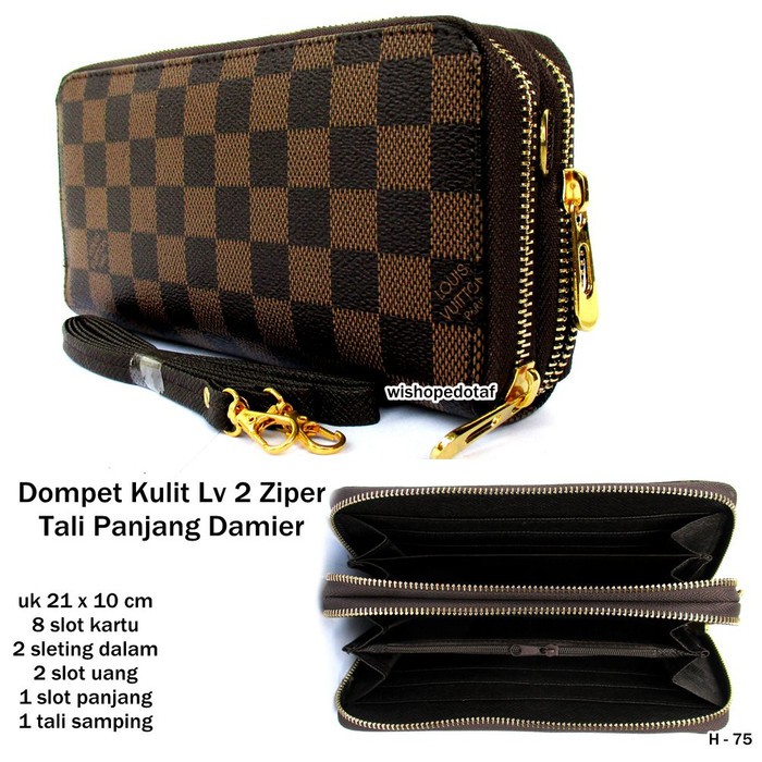 dompet wanita kulit lv 2 ziper tali panjang damier Murah