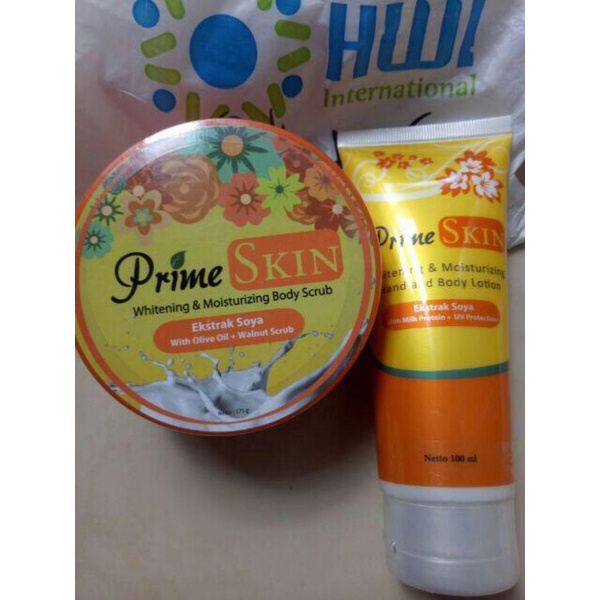PAKET PUTIH PRIMESKIN Lotion + Scrub lebih hemat hilangkan bekas luka,strertmak,kulit putih cerah al