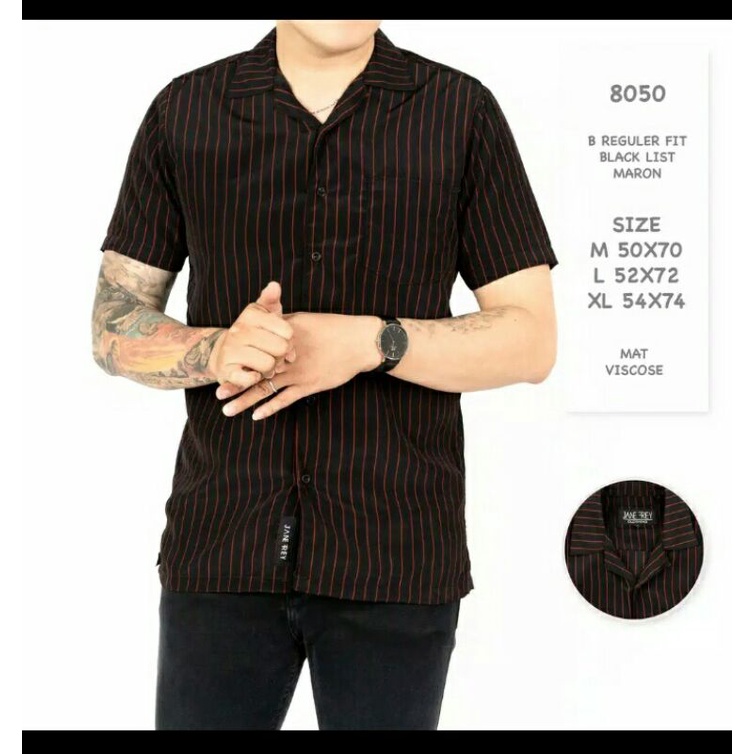 Kemeja Garis Strip Pria Lengan Pendek Baju Kantor Motif Seragam Formal Casual Cowok Manly Promo