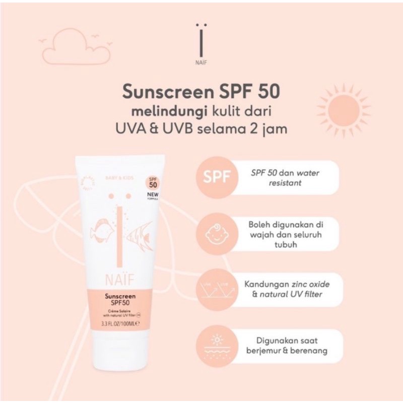 Naif Sunscreen 100 ml SPF 50 - Tabir Surya Untuk Bayi &amp; Anak