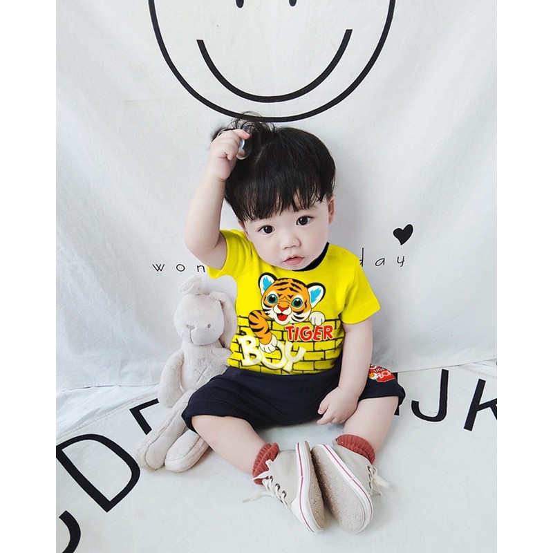 setelan anak cowok karakter Tiger 6-12 bulan pakai real pict kuning