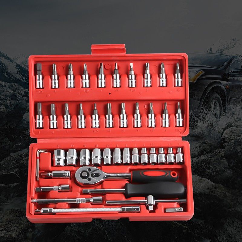 SET KUNCI SOK 46PCS KUNCI SHOCK MOBIL MOTOR KUNCI SOCKET WRENCH PAS SPANNER SOCKET 1/4&quot; FU