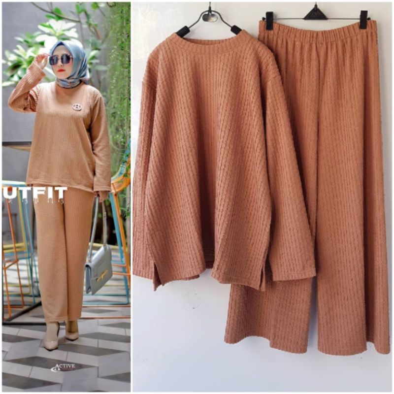 Candy Set By KEAN.OUTFIT Atasan Oversize Celana Kulot Matt Knit Import adem ngga nerawang