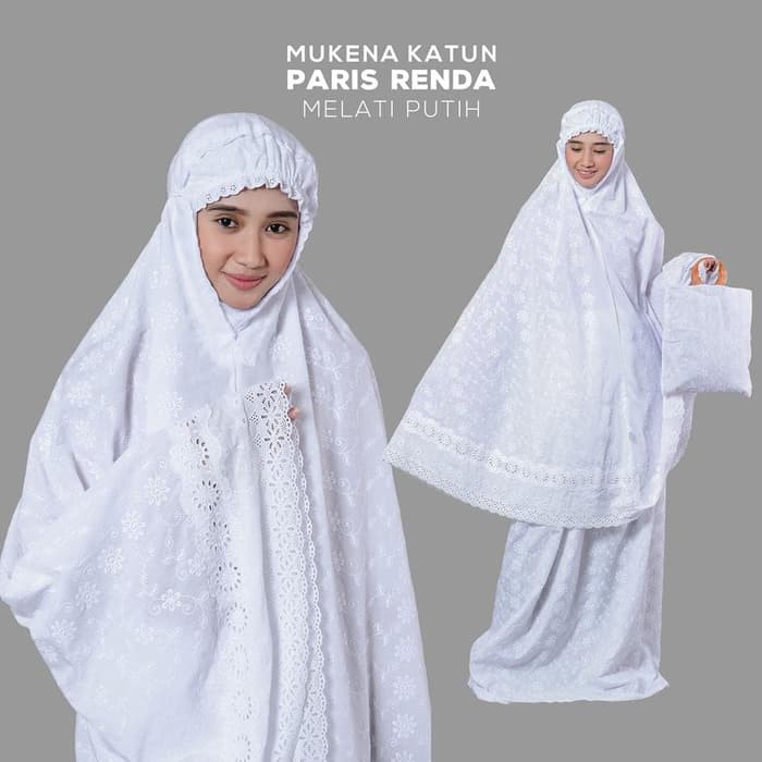Mukena Wanita Lajuran Ala Santri Bordir Mukenah Cantik KATUN PARIS RENDA MELATI PUTIH PREMIUM X3S0