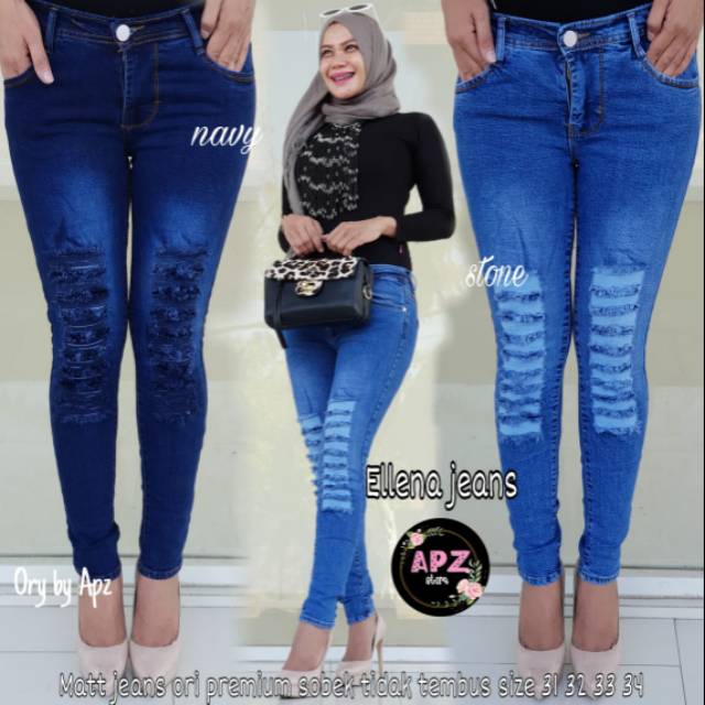 ELLENA JEANS celana panjang sobek tidak tembus ORIGINAL by APZ store ( uk 31-34 )
