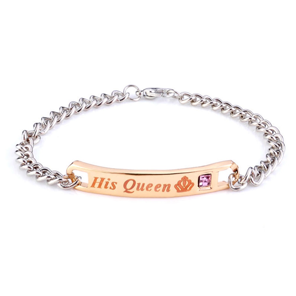 Hu Hu Hu Hu Hu Alat Bantu Pasang Kacamata♡ Gelang Rantai Bahan Titanium Steel Motif Tulisan His Queenher King Untuk Pasangan