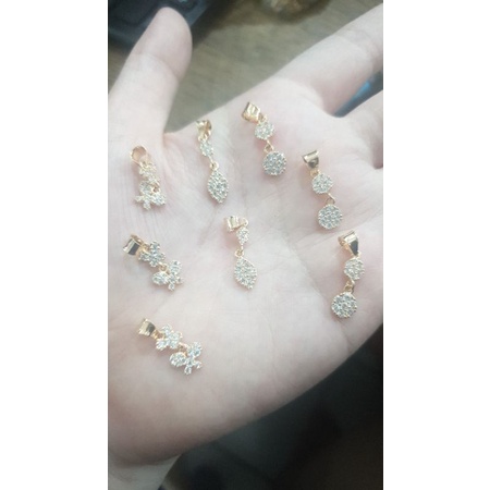 Liontin bandul kalung permata putih tumpuk susun mewah emas asli 375 8k