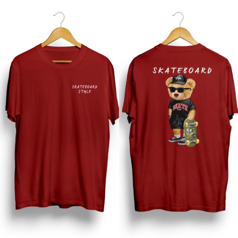 kaos pria/BEAR SKATEBOARD RED/kaos distro