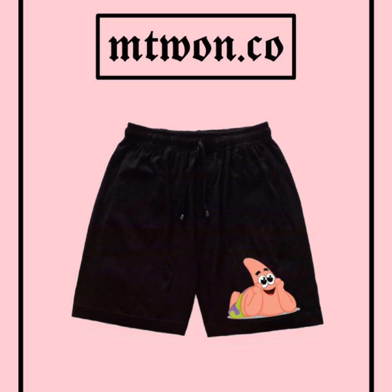 CELANA PENDEK PATRICK SPONGEBOB CARTOON HITAM  MOTIF BOXER SHORTPANTS BRAND DISTRO PRIA WANITA DEWAS