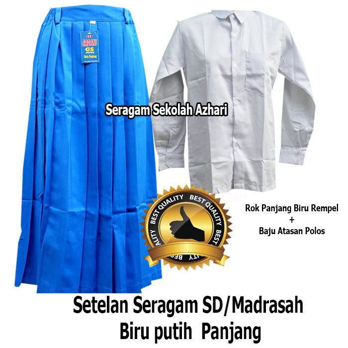 Setelan Seragam Sekolah Madrasah Biru Putih Panjang Perempuan Stelan Seragam Sd Biru Benhur Putih Shopee Indonesia