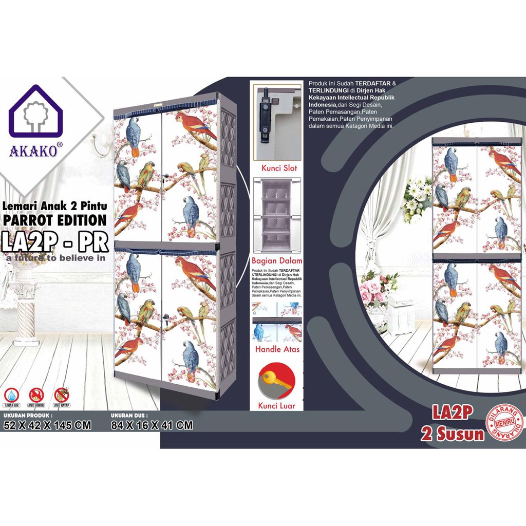 AKAKO - Lemari Plastik anak 2 pintu LA2P PARROTS Lemari Pakaian Plastik Anak Baby Akako Jumbo 2 Pint