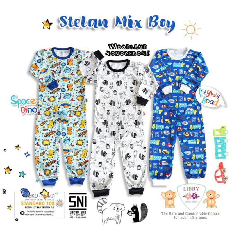 Libby / Miyo Setelan Panjang S - XXL Piyama Panjang Happy Forest / Mix Boy / Star / Wild Life CBKS