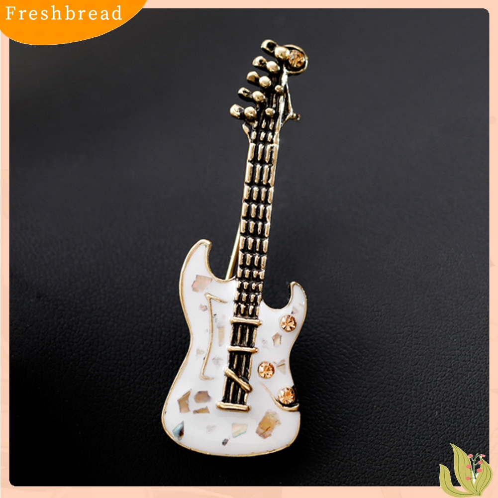 Fresh| Bros Pin Bentuk Gitar Aksen Berlian Imitasi Gaya Vintage Untuk Wanita