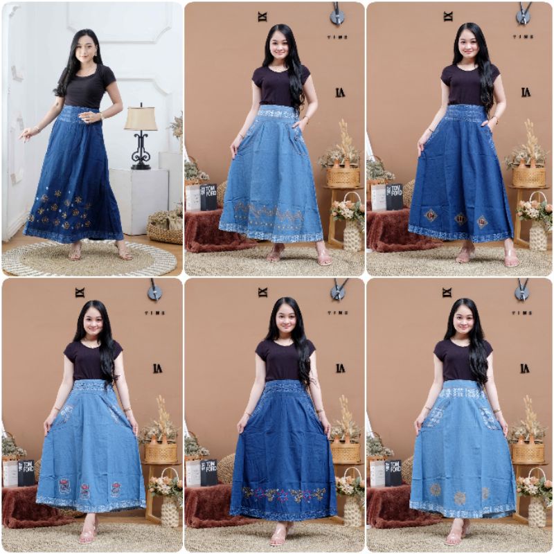 Toball - Rok Bordir Wanita / Rok Jeans Wanita Dewasa / Rok Panjang / Rok Bordir Cantik