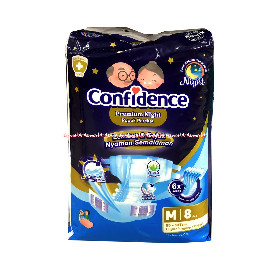 Confidence Premium Night M 8 Popok Perekat Lembut Konfidence Confiden Diapers Orang Tua Ortu Lansia Dewasa Untuk Malam Hari M8 Ukuran Medium Isi 8pads