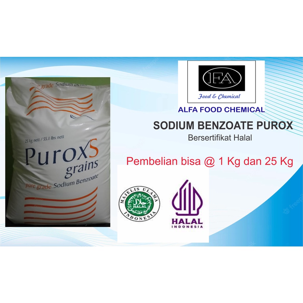 SODIUM BENZOATE EX PUROX LASSES  PACKINGAN 1 KG DAN 25 KG