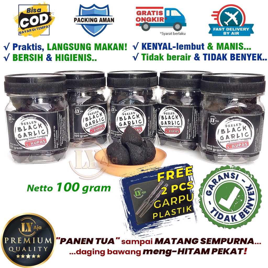 Bawang Hitam Tunggal Lanang Kupas 100 Gram Peeled Black Garlic LY Aja 100 Gr