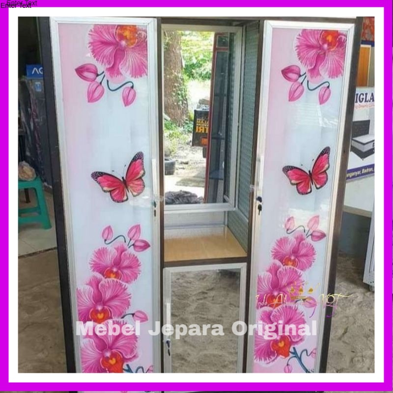 Lemari Kaca & Cermin Rias - Lemari Pakaian Pintu 3 Bahan Alumunium