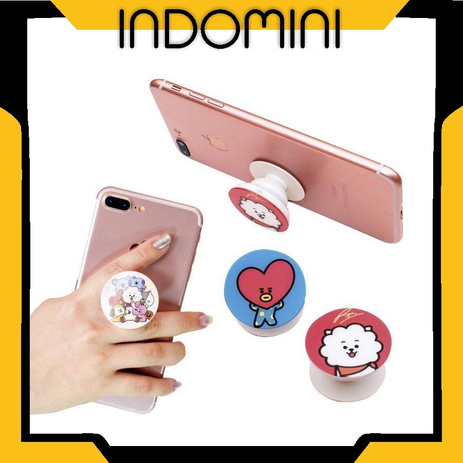 INDOMINI  R186 POPSOCKET BTS KPOP POP SOCKET BT21 / BTS PHONE BRACKET BT21 PHONE HOLDER GRIP IMPORT