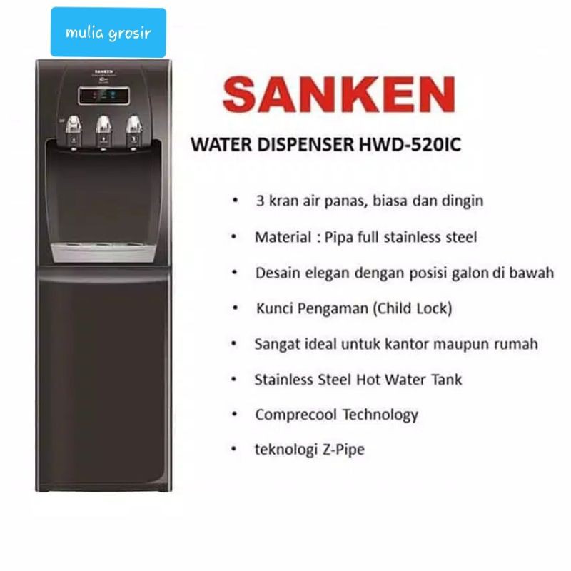 Dispenser Sanken Galon Bawah Hot, Cool n Normal HWD 520IC