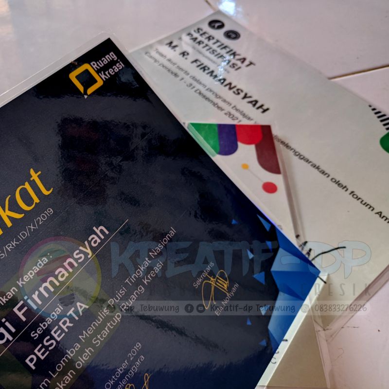 

Laminating untuk tambahan pesanan piagam sertifikat dan sejenisnya
