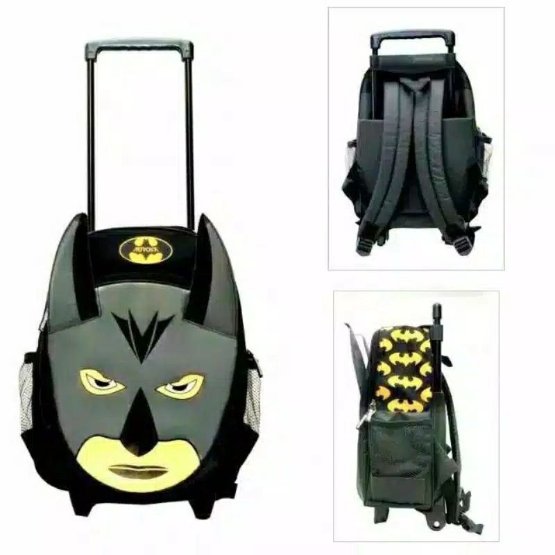 tas koper anak laki laki / tas karakter Batman &amp; Dinosaurus Tirex / tas troli anak sekolah / tas roda dorong trolley ransel