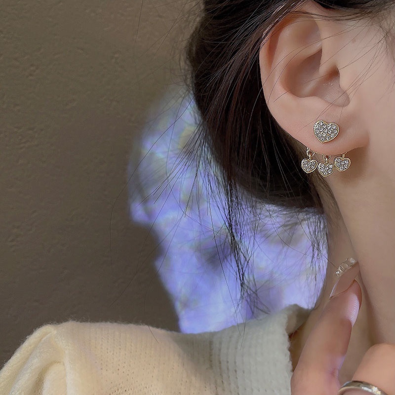 Anting Tusuk Gantung Bahan Sterling silver 925 Desain Hati Hias Zircon Untuk Wanita