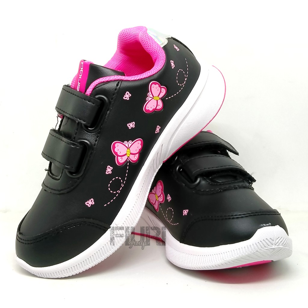 FIURI - ANDO ORIGINAL -  LILY FLY PEREKAT 29-32 HITAM PINK - SEPATU SNEAKERS KANVAS SOL KARET ANAK KECIL PEREMPUAN  - SEPATU PERI KUPU-KUPU KETS LUCU FASHION TRENDY - SEPATU SEKOLAH PAUD TK KRETEKAN PEREKAT CEWEK MURAH PROMO DISKON BONUS KAOS KAKI