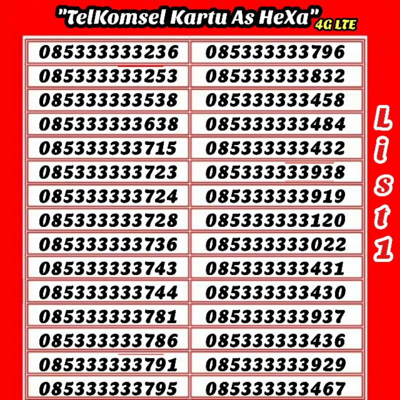 Nomor Cantik Telkomsel Kartu As Hexa