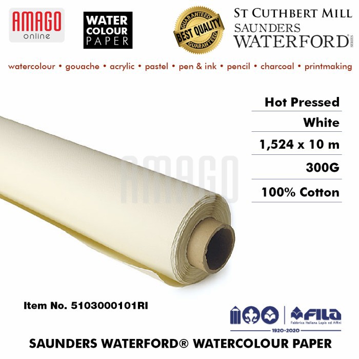Saunders Waterford Paper Hot Pressed (2 Deckle Edges) - White - 300g - 1,524x10m - Roll