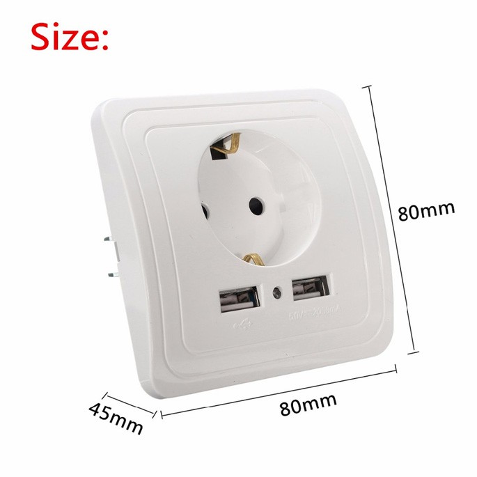 Taffware Stop Kontak Dinding EU Plug dengan 2 USB Port