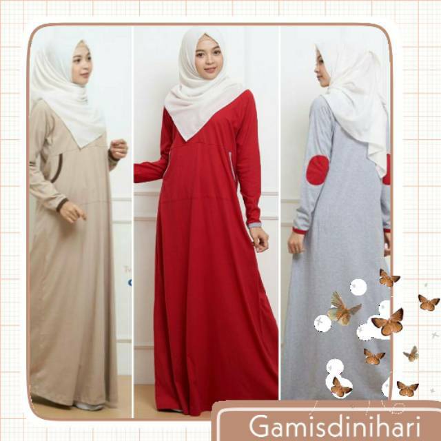 Gamis Busui Jumbo Kaos Sporty Baju Muslim Wanita Casual Fashion Muslim Grey Red Brown Remaja Murah