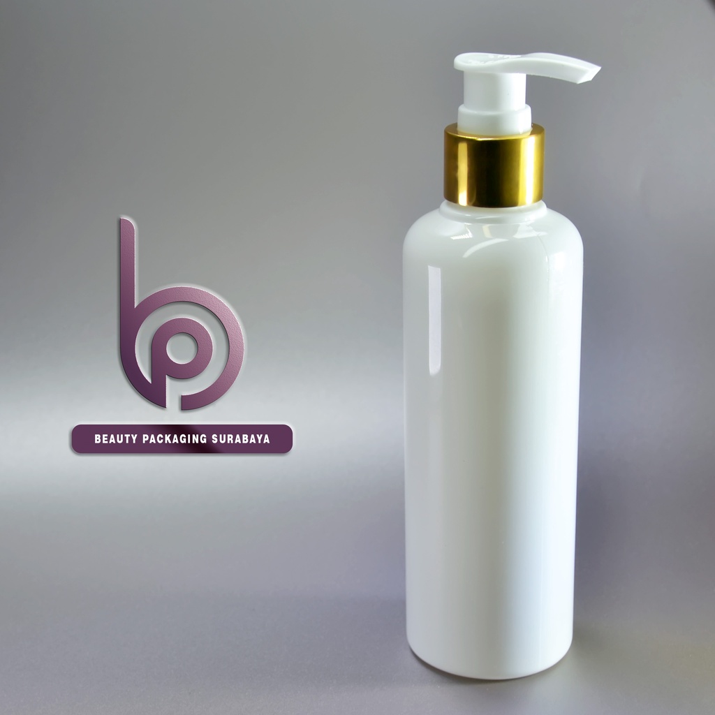 Botol plastik PET 250ml BR putih tutup pump lotion gold